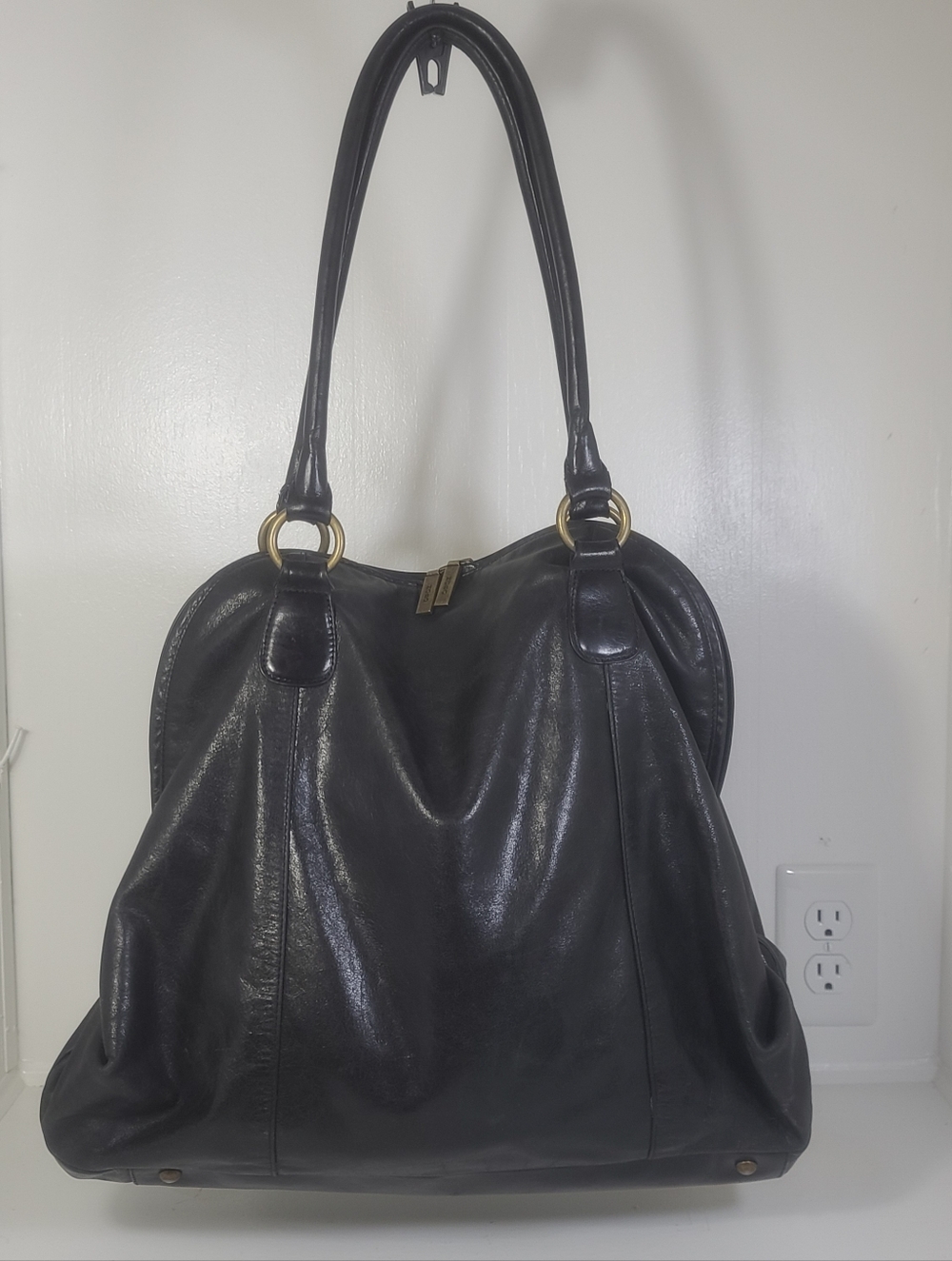 Vintage HOBO Int'l Extra Large Slouchy Leather Tote Bag In Black